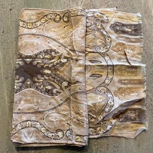 Etro tan paisley wool and silk scarf.